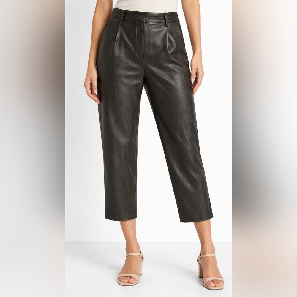 Calvin Klein Brown Coffee Bean Faux Leather Straight Capri Size 12 for Women